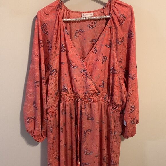 Boemo Maxi Dress Sz 3x Coral Pink Ruffle Tiered Smocked Waist nwt - Picture 2 of 8